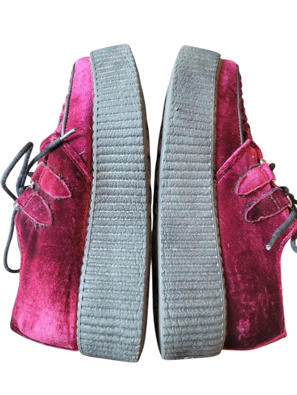 T.U.K Viva High Creeper Burgundy Velvet Shoes - Picture 8 of 11